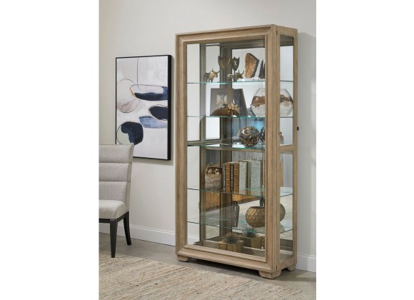 Pulaski Furniture Light Wood Modern 5-Shelf Sliding Door Curio with LED Light