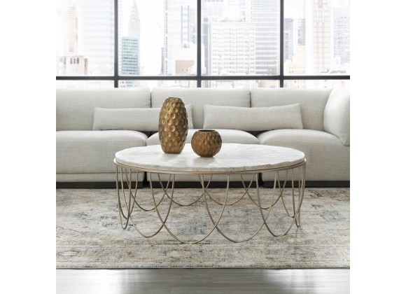 Pulaski Furniture Round Stone Top Cocktail Table with Decorative Metal Base