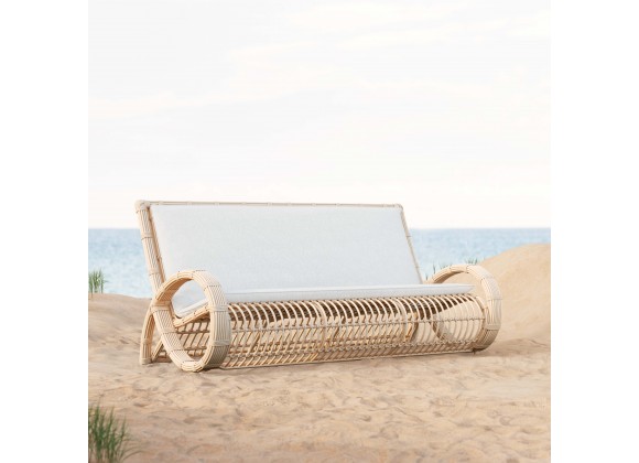 Azzurro Paloma 3 Seat Sofa In Matte White Aluminum Frame and Almond All-Weather Wicker - Lifestyle
