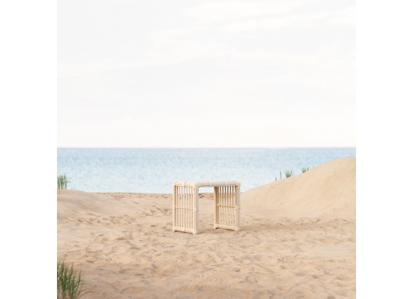Azzurro Living Paloma Side Table With Matte White Aluminum Frame And Almond All-Weather Wicker - Lifestyle