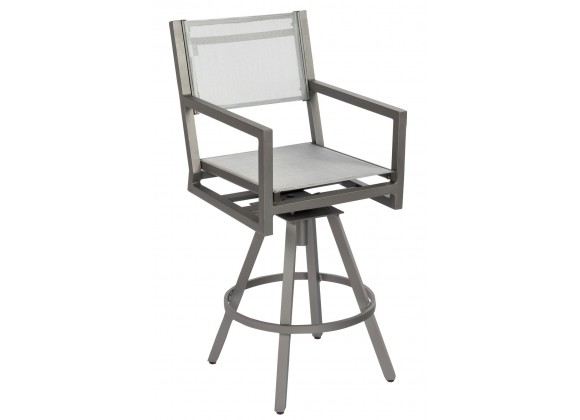 Woodard Palm Coast Sling Swivel Bar Stool with Arms - Angled