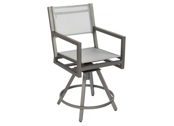 Woodard Palm Coast Sling Swivel Counter Stool With Arms - Angled