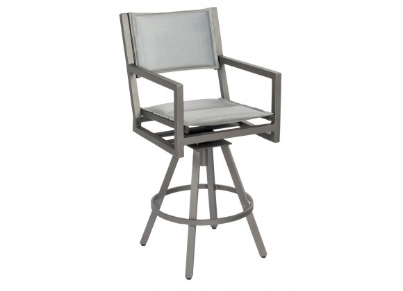 Woodard Palm Coast Padded Sling Swivel Bar Stool with Arms