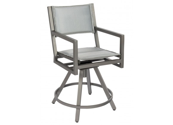 Woodard Palm Coast Padded Sling Swivel Counter Stool With Arms - Angled