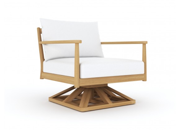 Royal Teak Palma Swivel Chair with White Cushions