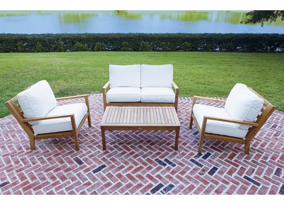 Royal Teak Coastal Wooden Set with Two Club Chairs, Miami Coffee Table and 2-Seater Loveseat