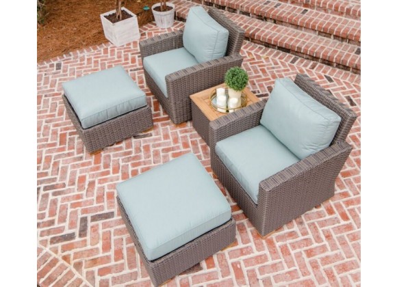 Sanibel Wicker Deep Seating Set with Two Club Chair, Two Ottomans and Side Table