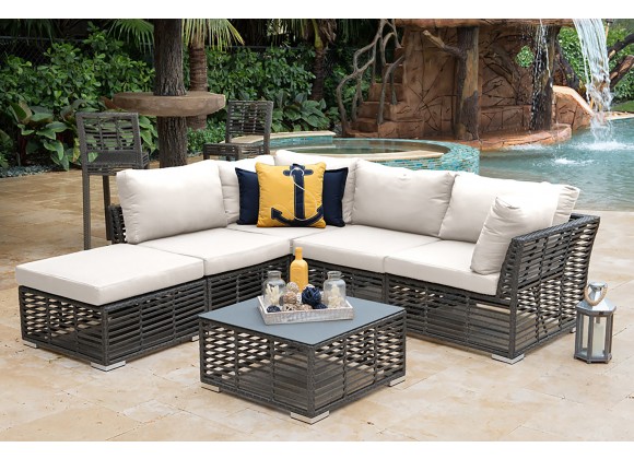 Panama Jack Outdoor Graphite 6-Piece Sectional with Cushions Close View