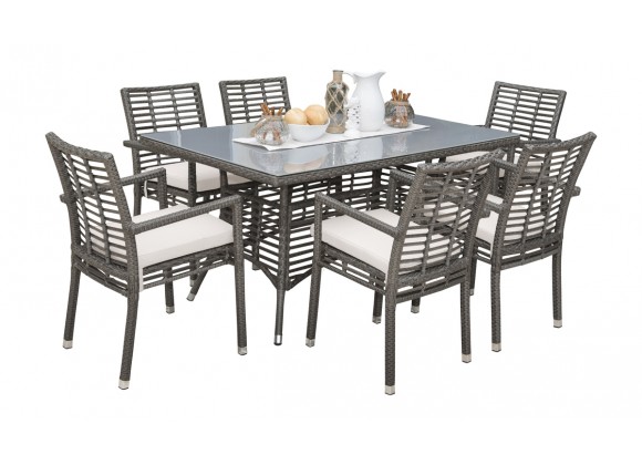 Panama Jack Outdoor Graphite 7-Piece Armchair Dining Set with Cushions