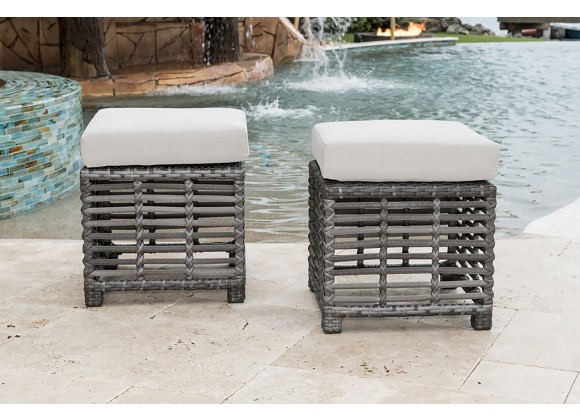 Panama Jack Outdoor Graphite Set of 2 Small Ottomans with Cushions Outdoor