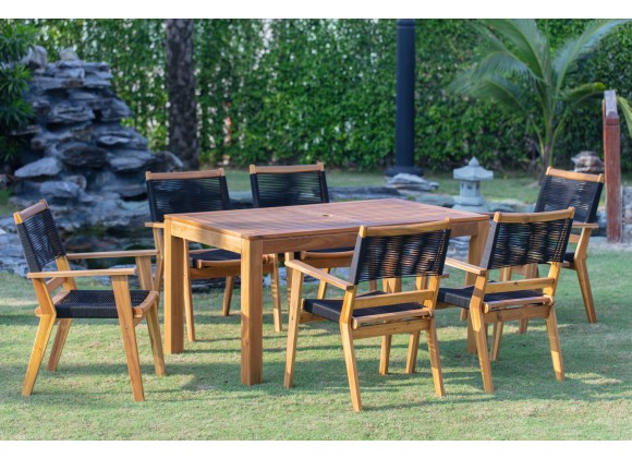 Panama Jack Outdoor Laguna Acacia Wood Rope 7 Piece Dining Set 