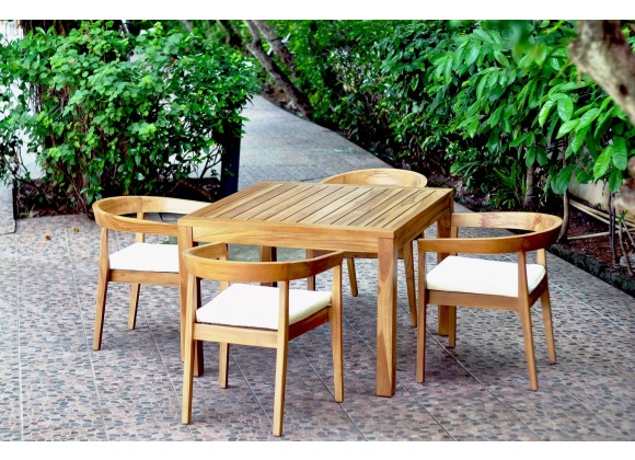 Panama Jack Outdoor Bali Teak 5-Piece Square Dining Table with Cushions