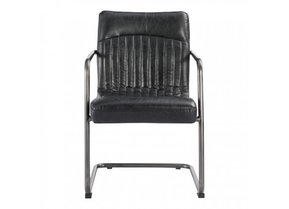 Moe's Home Collection Ansel Dining Arm Chair in Onyx Black Leather - Set of Two - Front Angle