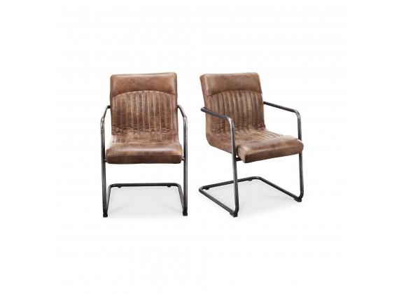Moe's Home Collection Ansel Dining Arm Chair in Grazed Brown Leather - Set of Two - Set in Angle