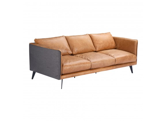 Moe's Home Collection Messina Leather Sofa - Cigare Tan - Front Side Angle