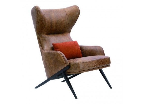 Moe's Home Collection Amos Accent Chair - Open Road Brown Leather - Front Side Angle