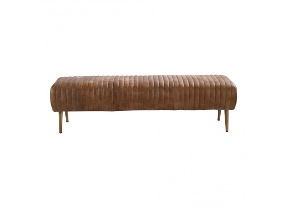 Moe's Home Collection Endora Bench Open Road - Brown Leather - Front  Angle