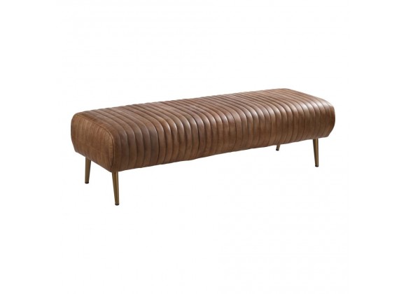 Moe's Home Collection Endora Bench Open Road - Brown Leather - Front Side Angle