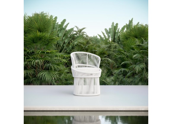 Azzurro Palma Swivel Dining Chair With Matte White luminum Frame And White Mist All-Weather Texteline Rope - Lifestyle