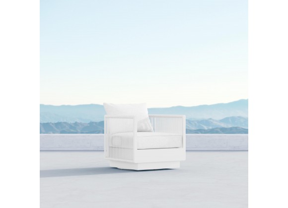 Azzurro Porto Swivel Club Chair In Matte White Frame and Pearl Gray All-Weather Rope - Lifestyle