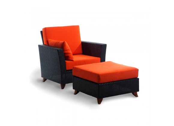 Rattan Deep Chair/Ottoman Set - Orange