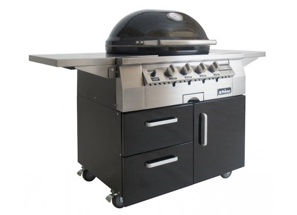 Primo Ceramic Oval G420C Freestanding Gas Grill  - Front Shelves Up Front