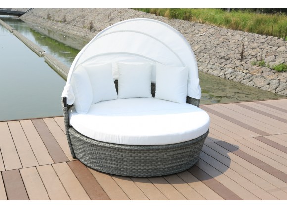 Hospitality Rattan Patio Manhattan Grey Wicker Canopy Daybed Outdoor View