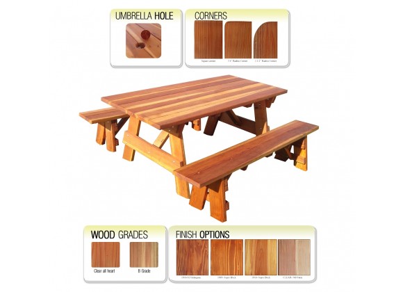 Redwood picnic table with detached benches online