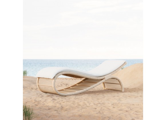 Azzurro Paloma Wave Lounge Chair With Matte White Aluminum Frame And Almond All-Weather Wicker - Lifestyle