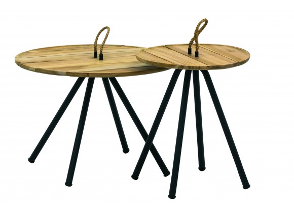 Alfresco Home Elle Belt Teak Top Coffee Tables - Set of Two - Front Angle