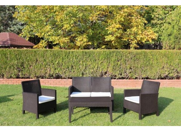 Rainbow Outdoor Nova 4-Piece Settee Set with Loveseat and Cushions-Brown