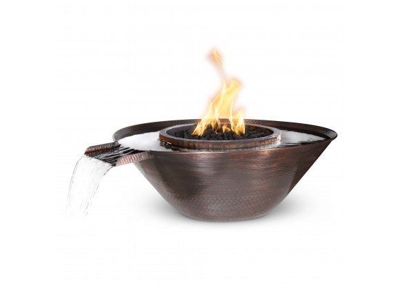 The Outdoor Plus 31" Remi Hammered Copper Fire & Water Bowl - Gravity Spill