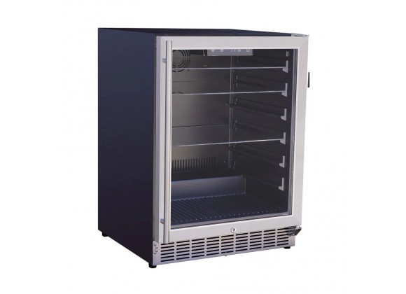 Summerset Grills 24 5.1c Outdoor Rated Fridge With Glass Door and Glass Shelves - Angled