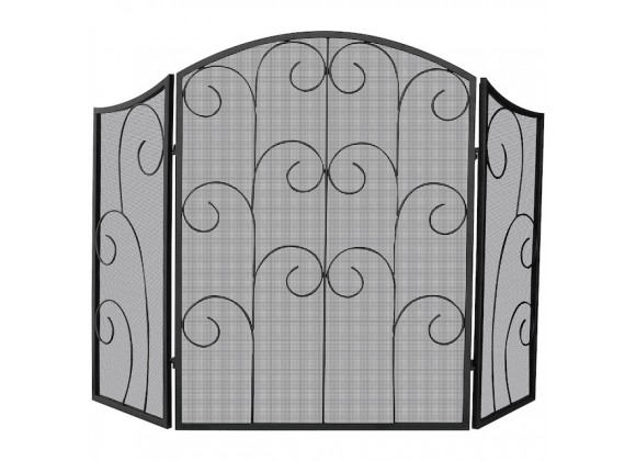 Mr. Bar-B-Q UniFlame?? 3 Panel Black Wrought Iron Screen with Decorative Scroll