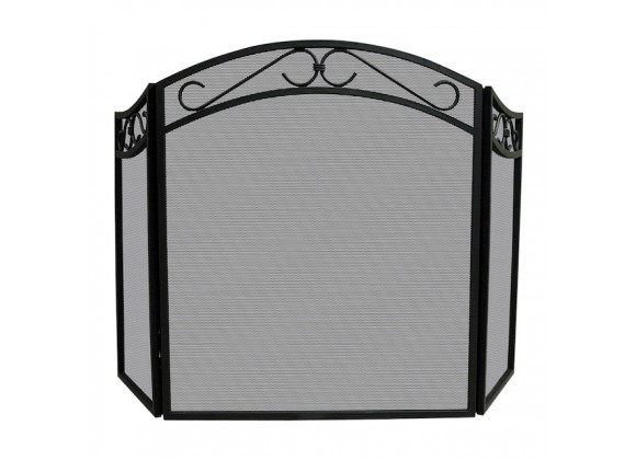 Mr. Bar-B-Q UniFlame® 3 Fold Black Wrought Iron Arch Top Screen with Decorative Scrolls