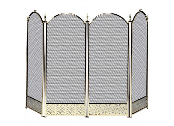 Mr. Bar-B-Q UniFlame® 4 Fold Polished Brass Finish Screen with Decorative Filigree