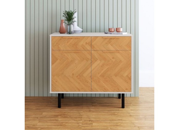 Manhattan Comfort Mid-Century Modern Liam Sideboard with 4 Shelves in White and Wood