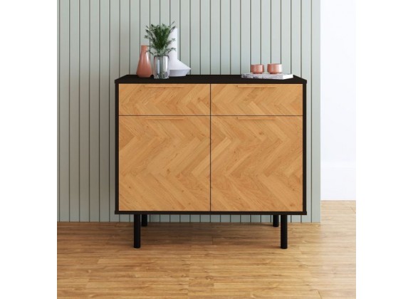 Manhattan Comfort Mid-Century Modern Liam Sideboard with 4 Shelves in Black and Wood