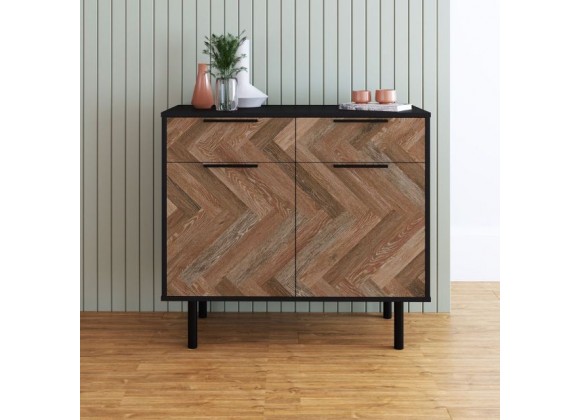 Manhattan Comfort Mid-Century Modern Liam Sideboard with 4 Shelves in Black and Brown