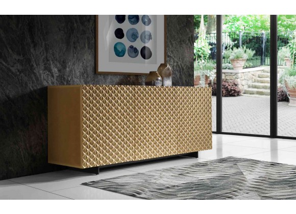 Whiteline Modern Living Harper Buffet In High Gloss Gold And Design On Doors - Lifestyle