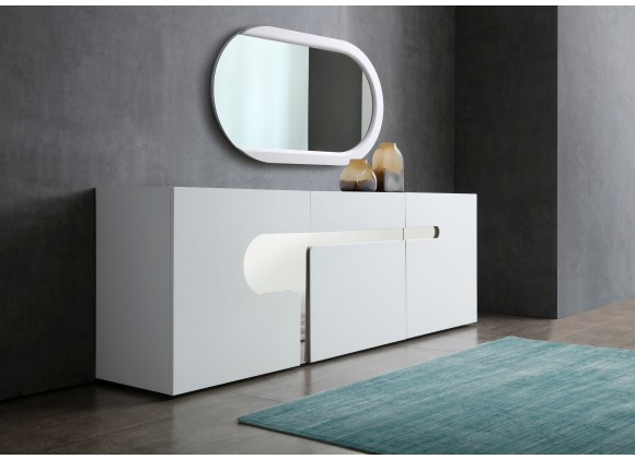 Whiteline Modern Living Mandarin Buffet Matt White With Polished Stainless Steel Decorative Part - Lifestyle