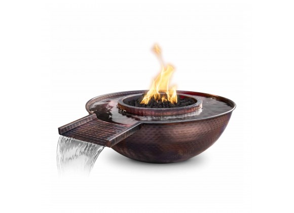 The Outdoor Plus 27" Sedona Hammered Copper Fire and Water Bowl - Gravity Spill