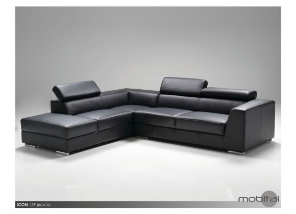 Icon LSF Sectional Black Premium Leather with Side Split