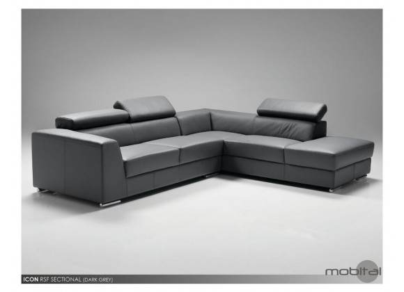 Icon RSF Sectional Black Premium Leather with Side Split