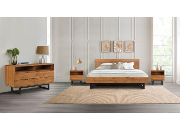 Armen Living Aldo Queen Size 4 Piece Platform Bed Frame Bedroom Set