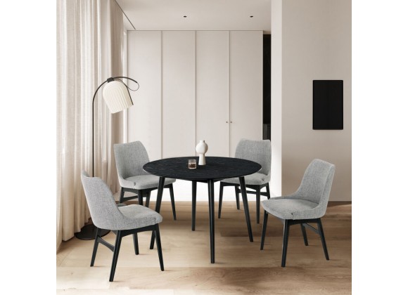 Armen Living Arcadia and Azalea Round Grey and Black Wood 5 Piece Dining Set