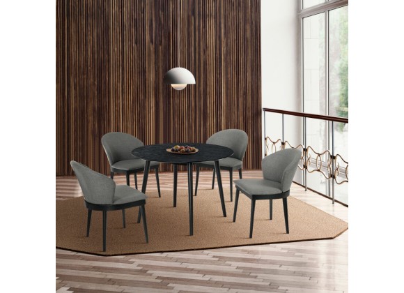 Armen Living Arcadia and Juno Round Charcoal and Black Wood 5 Piece Dining Set