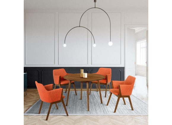 Armen Living Arcadia and Renzo Round and Walnut Wood 5 Piece Dining Set- Orange 