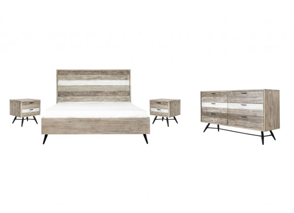 Armen Living Bridges 4 Piece King Bedroom Set in Two-Tone Acacia Wood Set