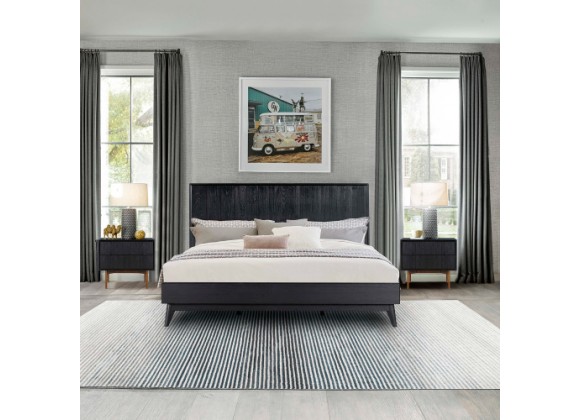 Armen Living Carnaby 3 Piece Bedroom Set in Black Brushed Oak Wood